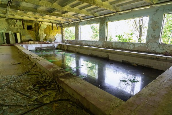 Abandoned school swimming pool in ghost town Pripyat Chornobyl Zone, radiation, nuclear catastrofe